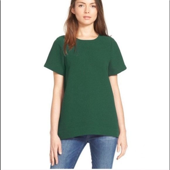 MADEWELL short sleeve pleated back blouse in forest green | Size XS - Picture 1 of 3